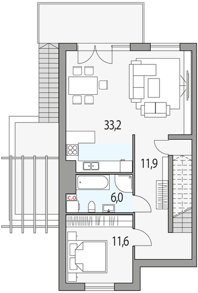 Piętro 1 projektu Paweł i gaweł 1a - segment l