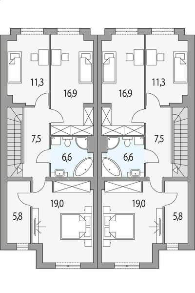 Piętro 1 projektu Konrad - bliźniak pl+p