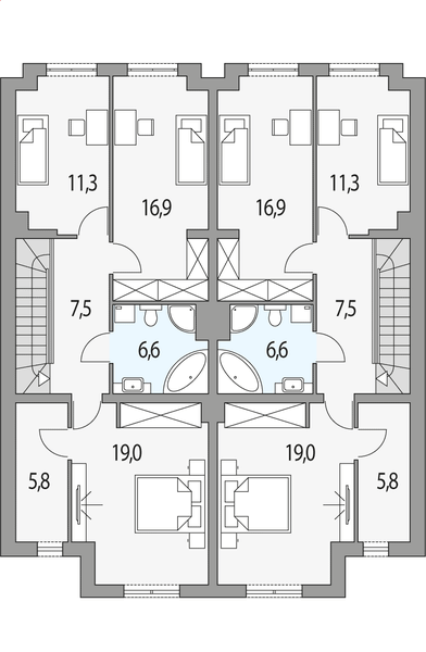 Poddasze projektu Konrad - dwulokalowy pl+p