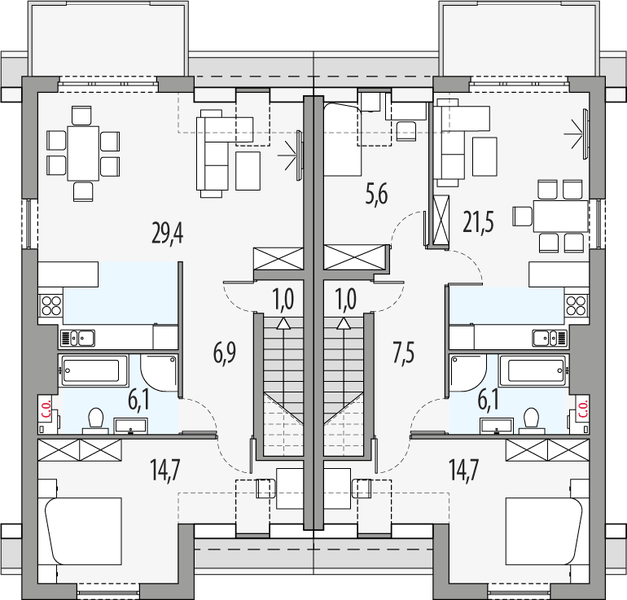 Poddasze projektu Paweł i gaweł 2b - bliźniak l+ll