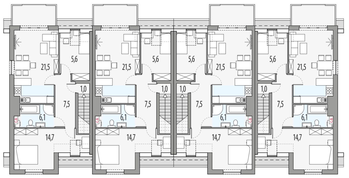 Poddasze projektu Paweł i gaweł 2b - szereg l+s+sl+ll