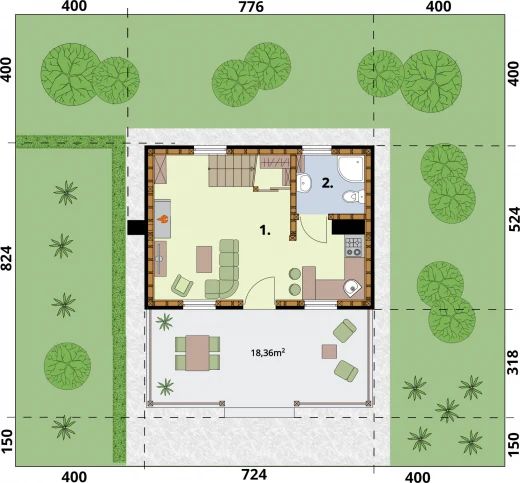 Parter projektu Bari C szkielet drewniany, dom mieszkalny, całoroczny