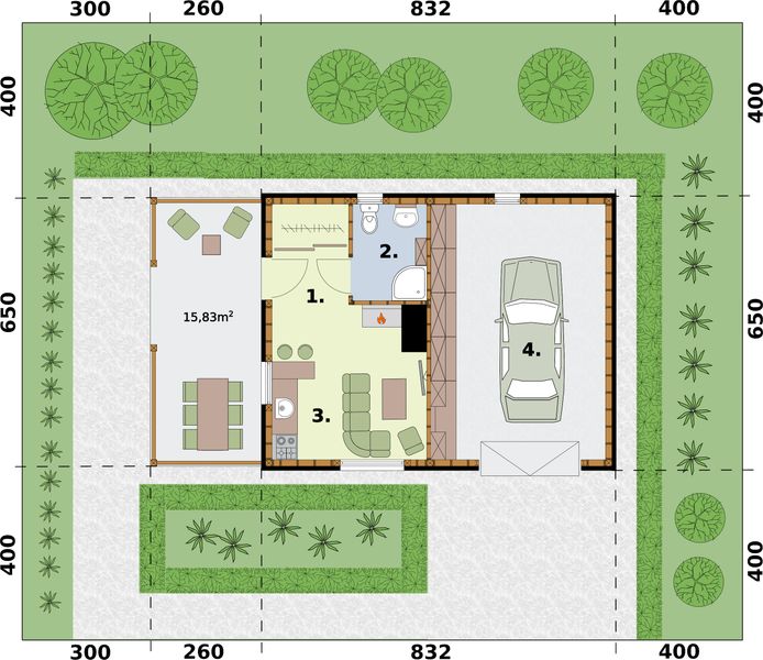 Parter projektu Bahia C dom mieszkalny, całoroczny szkielet drewniany