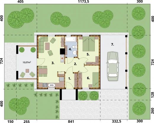 Parter projektu Awinion C dom mieszkalny, całoroczny szkielet drewniany