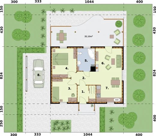 Parter projektu Barbados 2 C dom mieszkalny, całoroczny szkielet drewniany