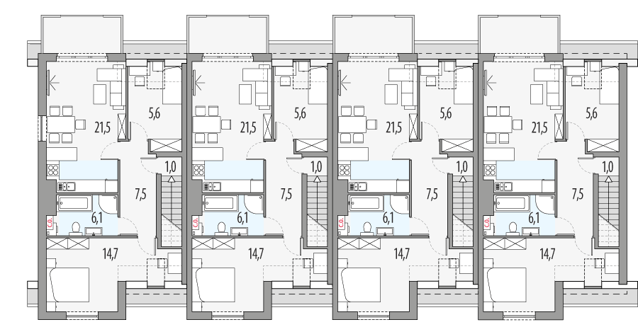 Poddasze projektu Paweł i gaweł 2b - szereg l+s+s+p