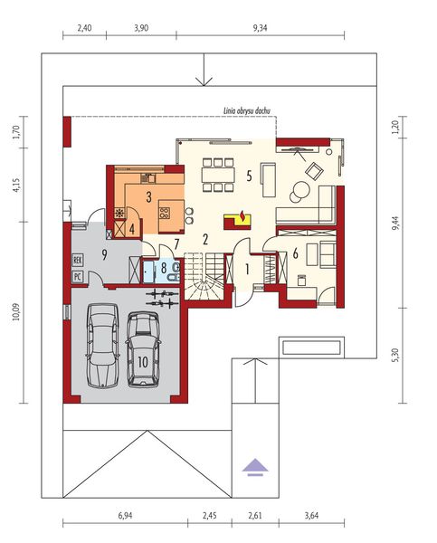 Projekt domu Malkolm II G2 energo plus - rzut parteru, dom liczy 3 pokoje, 3 łazienki i wc