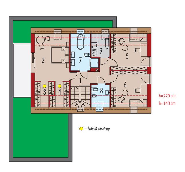 Projekt domu Malkolm II G2 energo plus - rzut poddasza, dom liczy 3 pokoje, 3 łazienki i wc