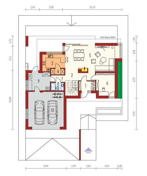 Projekt domu Malkolm G2 energo plus - rzut parteru, dom liczy 4 pokoje, 3 łazienki i wc