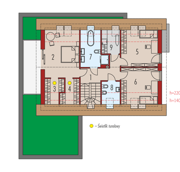 Projekt domu Malkolm G2 energo plus - rzut poddasza, dom liczy 4 pokoje, 3 łazienki i wc