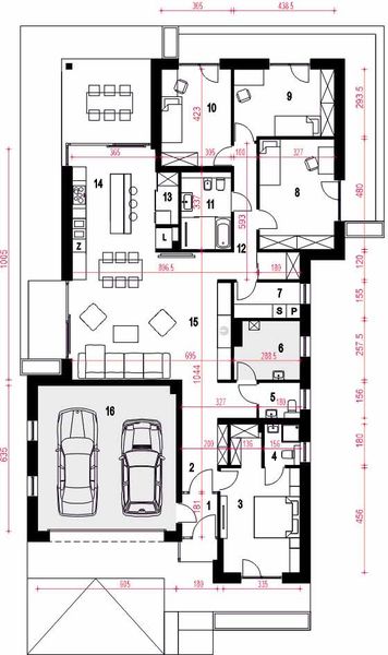 Parter projektu Galena III z garażem 2-st. [A]