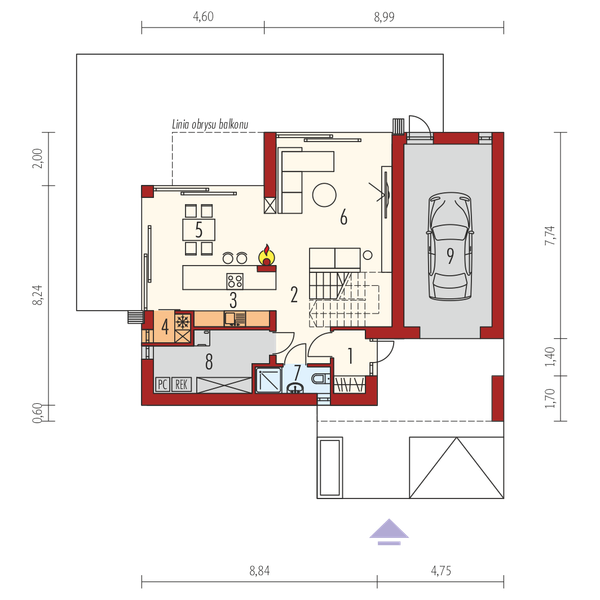 Projekt domu EX 2 G1 energo plus - rzut parteru, dom liczy 3 pokoje, 3 łazienki i wc