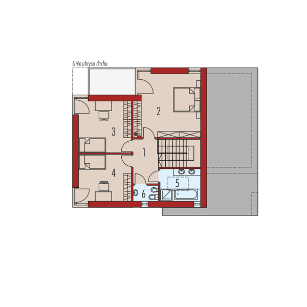 Projekt domu EX 2 G1 energo plus - rzut 1 piętra, dom liczy 3 pokoje, 3 łazienki i wc