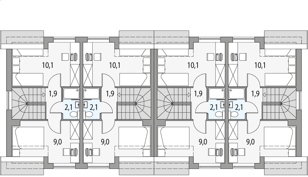 Piętro 1 projektu Morski 2 - bliźniak l+sl+s+ll