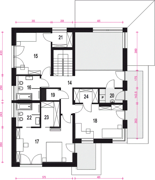 Piętro 1 projektu Willa sosnowa z garażem 2-st. [A]