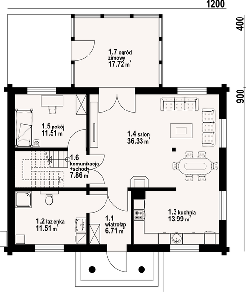 Parter projektu Chmielniki małe 16 dw