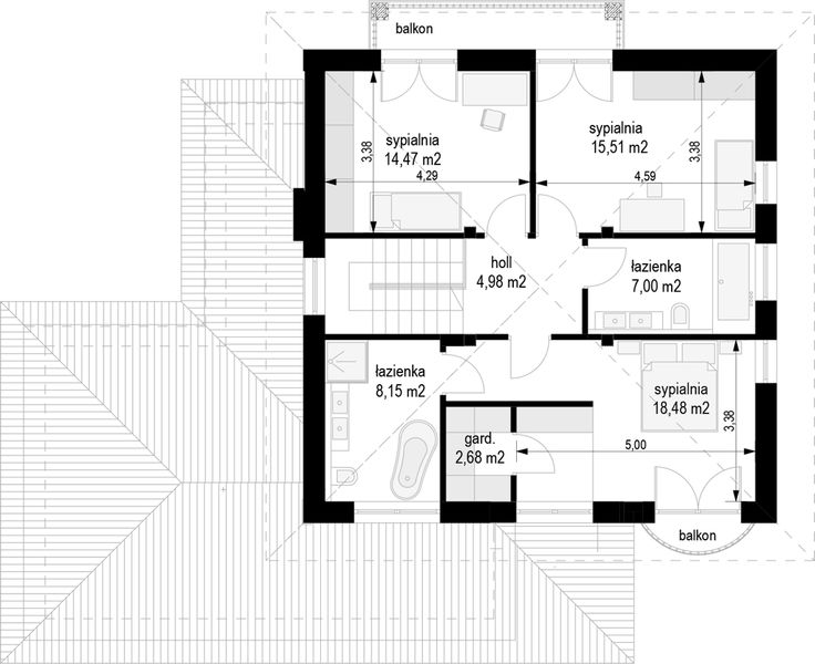 Piętro 1 projektu Willa diamentowa wariant D