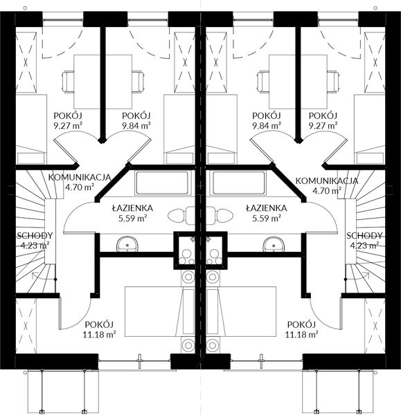 Piętro 1 projektu JB53 dwurodzinny