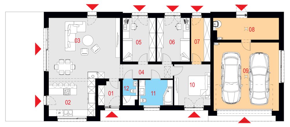 Projekt domu Promptus II G2 - rzut parteru, dom liczy 3 pokoje, 2 łazienki i wc