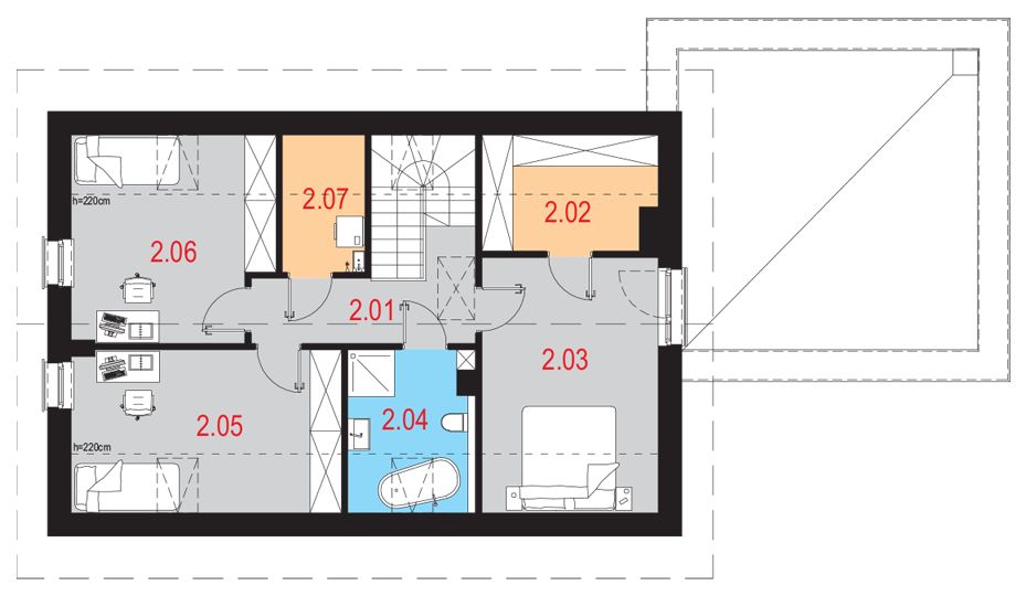 Projekt domu Reficio I G2 - rzut poddasza, dom liczy 3 pokoje, 2 łazienki i wc
