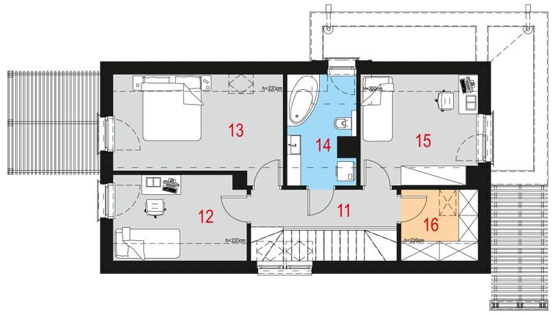 Projekt domu Amoenus I G1 - rzut poddasza, dom liczy 3 pokoje, 2 łazienki i wc