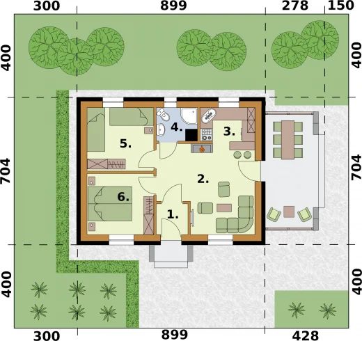 Parter projektu Toronto C szk. drew., dom mieszkalny, cał. ogrzewanie kominek z płaszczem wodnym