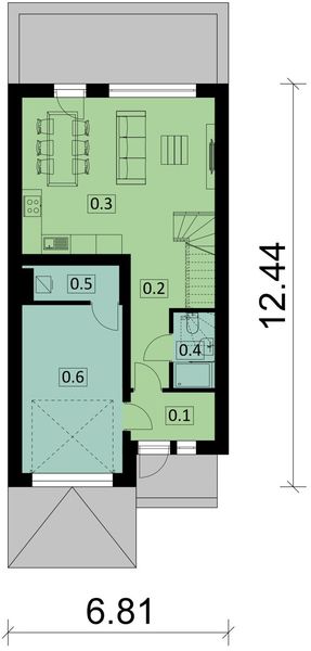 Projekt domu KA120 S - rzut parteru, dom liczy 4 pokoje, 2 łazienki i wc