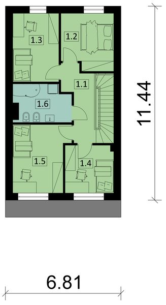 Projekt domu KA120 S - rzut 1 piętra, dom liczy 4 pokoje, 2 łazienki i wc