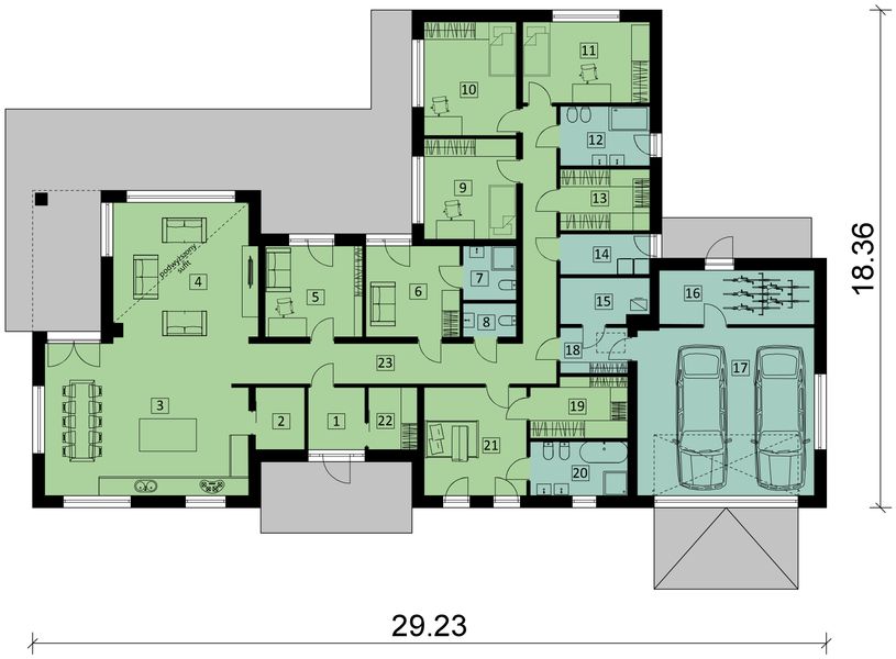 Projekt domu KA122 - rzut parteru, dom liczy 6 pokoje, 4 łazienki i wc