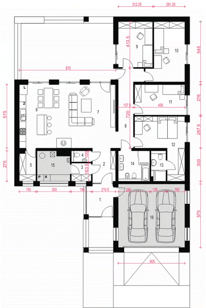 Parter projektu Dolomit z garażem 2-st. [A]