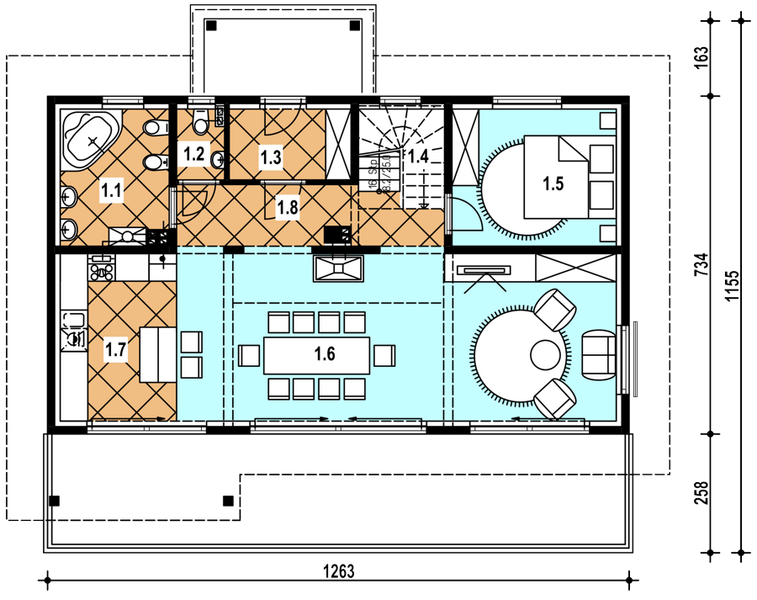 Parter projektu A-151 Dom świerkowa szkieletowy