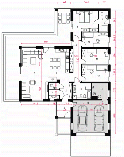 Parter projektu Dolomit III z garażem 2-st. [A]