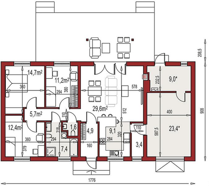 Parter projektu Nina 2 Nova D 37 PLUS strop monolityczny