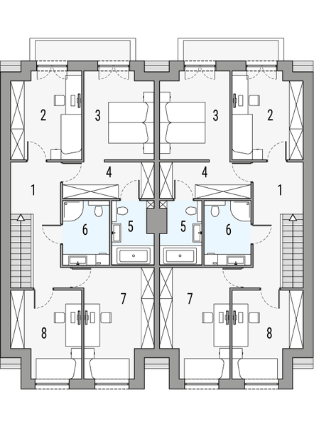 Piętro 1 projektu Melodia a2 - dwulokalowy LLL