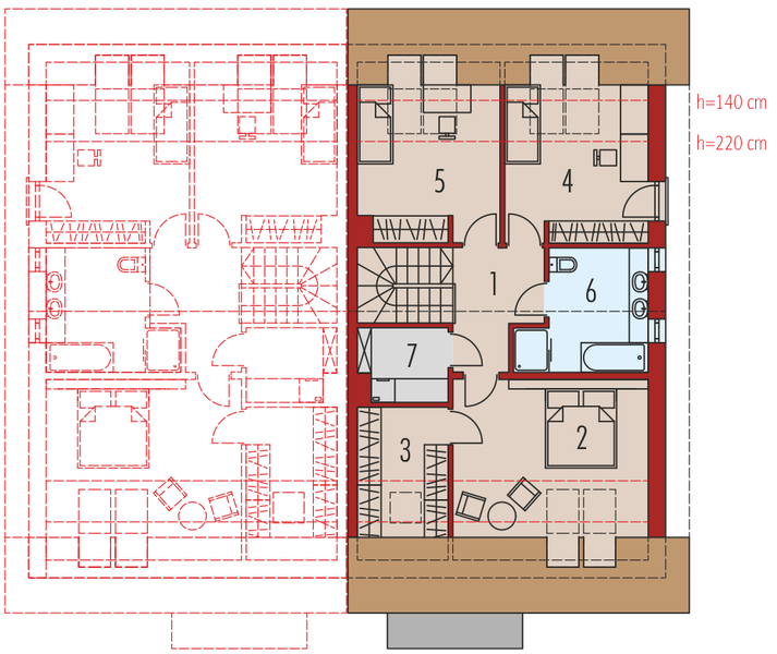 Poddasze projektu Lukas II G1 wersja B (bliźniak) energo