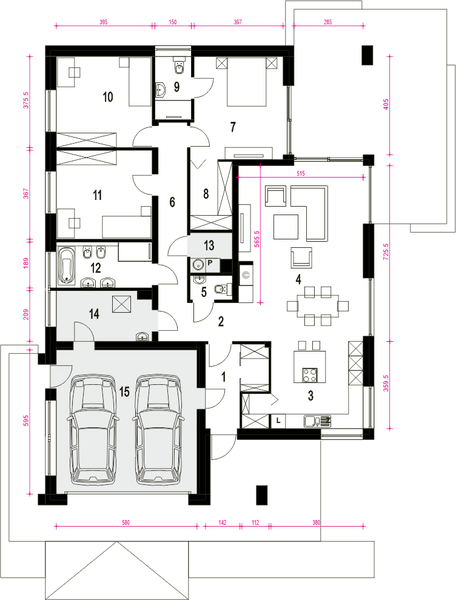 Parter projektu Bursztyn z garażem 2-st. [A]