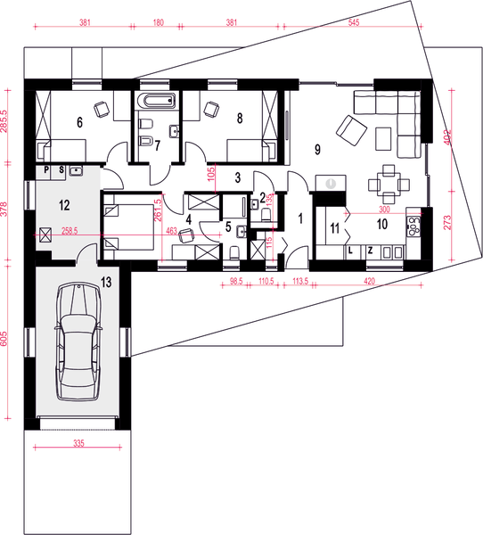 Parter projektu Żurawinka z garażem 1-st. [A1]