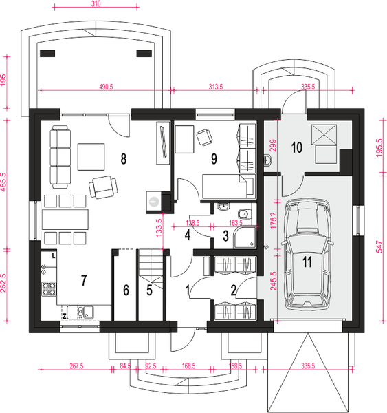 Parter projektu Julia II z garażem 1-st. [A1]
