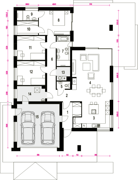 Parter projektu Bursztyn II z garażem 2-st. [A]