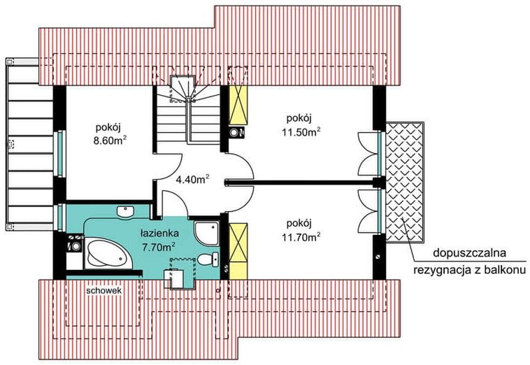 Poddasze projektu BW-49 wariant 12 bez garażu
