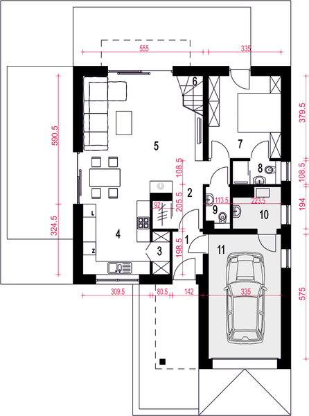 Parter projektu Nowalia z garażem 1-st. [A]