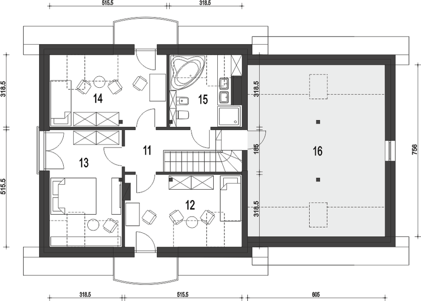 Poddasze projektu Dom Dla Ciebie 5 z garażem 2-st. [A3]