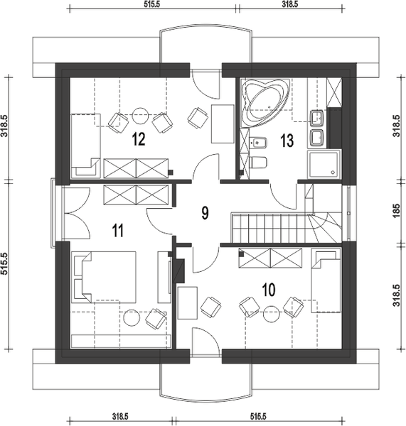 Poddasze projektu Dom Dla Ciebie 5 bez garażu [B1]