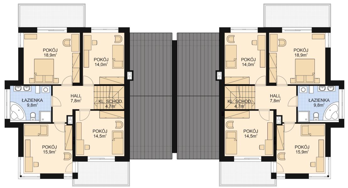 Piętro 1 projektu APS 276 dwulokalowy