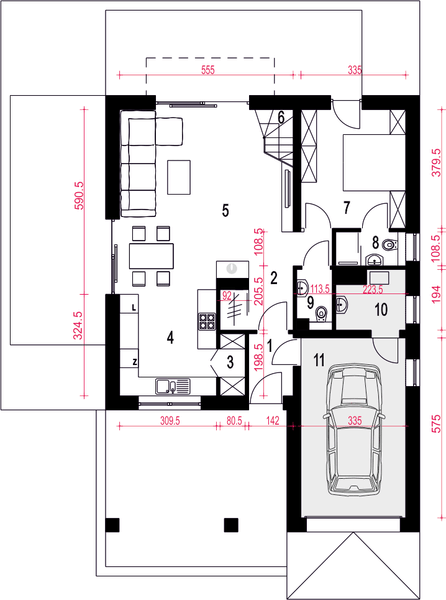Parter projektu Nowalia z garażem 1-st. [A1]