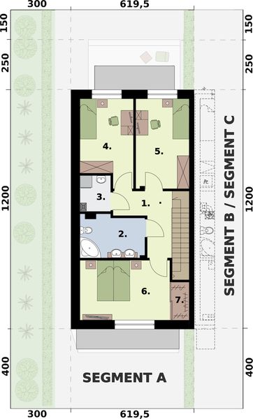 Piętro 1 projektu Altea - dom szeregowy, segment A