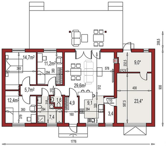 Parter projektu Nina 2 Nova C PLUS strop monolityczny