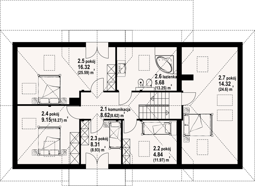 Poddasze projektu Chartowo 1 dw