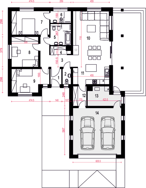 Parter projektu Dudek Bis z garażem 2-st. [A]