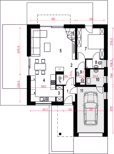 Parter projektu Nowalia II z garażem 1-st. [A]
